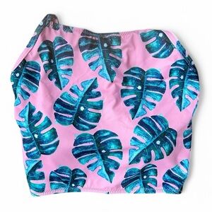 Women’s Tropical Leaf Pink Tube Top Bathing Suit Strapless Swimsuit Medium